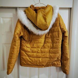 Mustard Yellow Coat with Hood w Detachable Fur